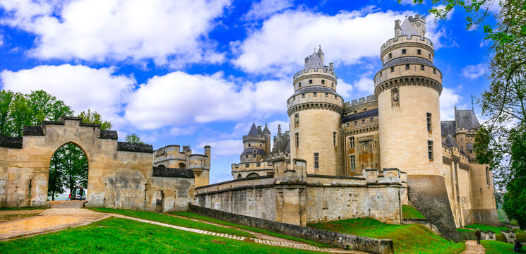 Famous french castles - Impressive medieval Pierrefonds chateau. France, Oise region