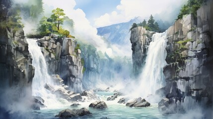 Generative AI Majestic waterfalls cascading down cliffs. aquarelle