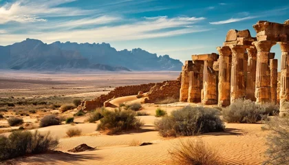 Rideaux velours Arizona desert landscape with ancient ruins background digital art