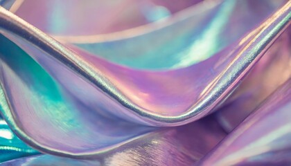 close up of ethereal pastel neon pink purple lavender mint holographic metallic foil background abstract modern curved blurred surreal futuristic disco rave techno festive dreamlike backdrop - obrazy, fototapety, plakaty