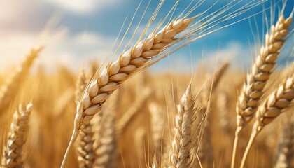 ripe wheat field ears closeup - obrazy, fototapety, plakaty