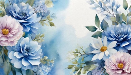 blue floral background watercolor abstract flowers floral wedding invitation template floral greeting card pastel color bouquet birthday postcard floral frame