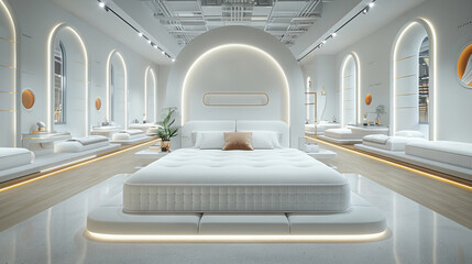 Modern bright bed room, interiors. 3D rendering