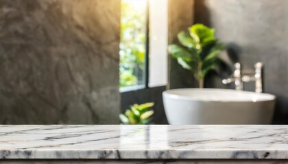 empty marble podium in blurred bathroom to place your design