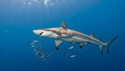 A Hammerhead Shark Circling A Bait Ball Upscaled