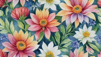 Fototapeta na wymiar seamless floral design for background endless pattern watercolor illustration