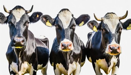 collection of three black and white cows animal bundle isolated on a white background as transparent png