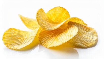 cracked potato chips isolated on white background top view