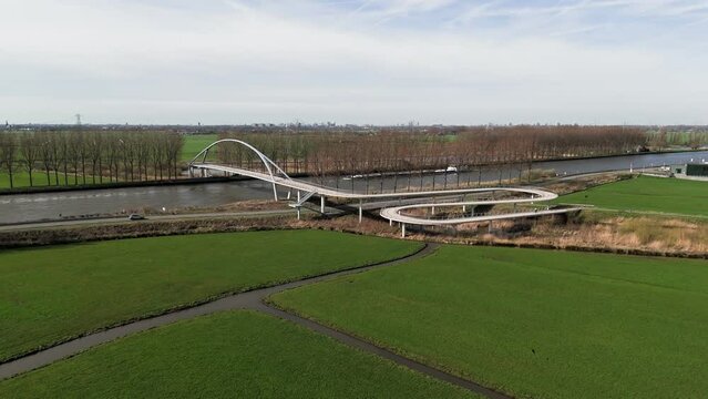 Elevated Passage: Aerial View of Liniebrug Pedestrian and Bicycle Bridge over the Amsterdams Rijnkanaal in the Netherlands