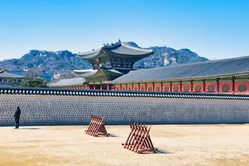 Peel and stick wall murals Old building Seoul , South Korea - March 01,2024 : Winter at Gyeongbokgung Palace best landmark in Seoul,South Korea