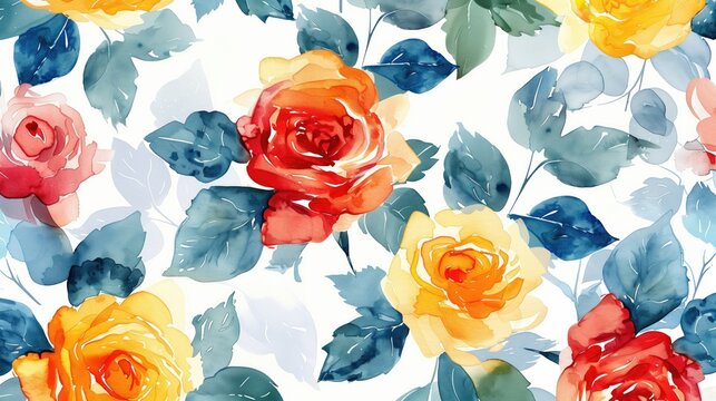 colorful ink drawing of a rose flower pattern on a white background