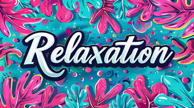 A person sees the word "Relaxation" on a monochromatic background in an image.