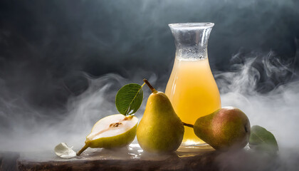 pear fruit with pear juice in the fog