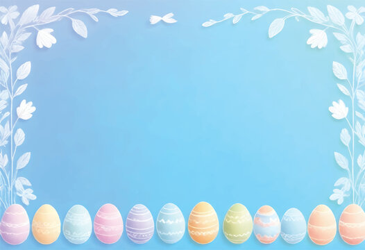 a blue background with a picture of easter eggs on it