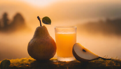 pear fruit with pear juice in the fog