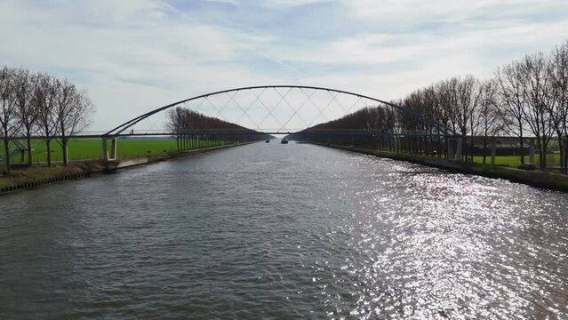 Elevated Passage: Aerial View of Liniebrug Pedestrian and Bicycle Bridge over the Amsterdams Rijnkanaal in the Netherlands