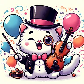 
children's image of happy cat with violin