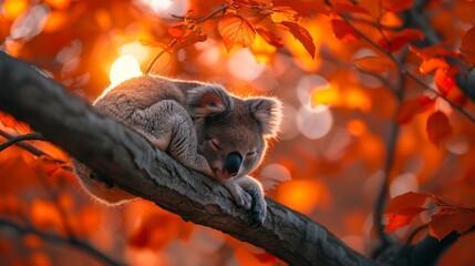  Koala resting on a branch, mouth agape - obrazy, fototapety, plakaty