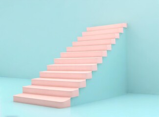 Pink stairs 3D Rendering Illustration Design On Pastel Blue Background