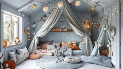 Peaceful pastels kids' chamber, tender hues inspire tranquility - obrazy, fototapety, plakaty