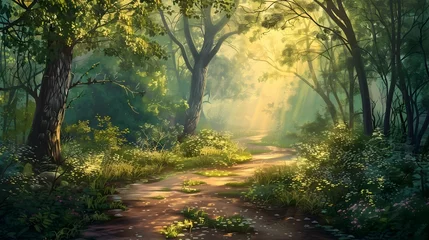 Foto op Canvas A Serene Pathway Through Lush Landscapes: A Tranquil Haven of Pure Natural Beauty © Thanaphon