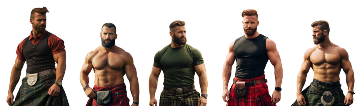 muscular man in a kilt. the national Scottish costume. cut-out, isolated set.