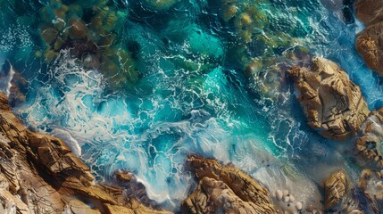 ocean rocky shore waves view from above