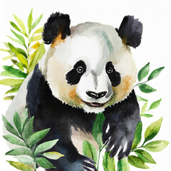 Watercolor illustration of cute panda on white background. Wild animal. Wildlife concept.