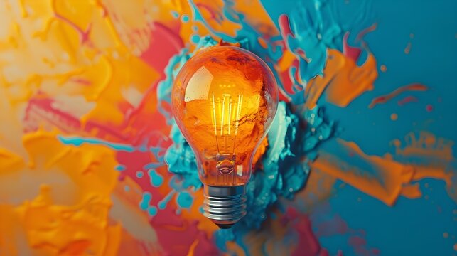 Colorful Creative idea of lightbulb made from colorful paint