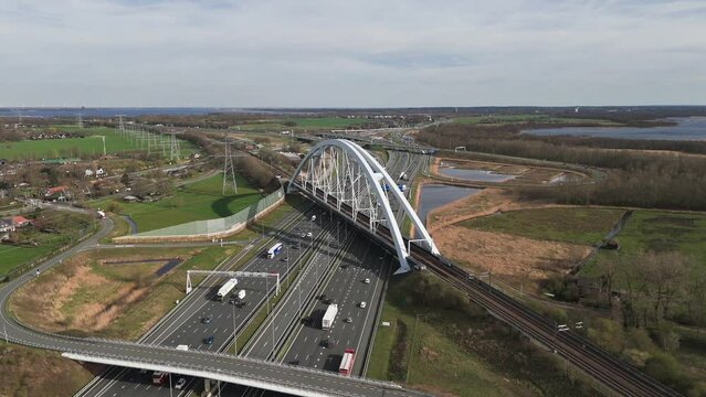 Highway Perspectives: Aerial View of A1 Highway with Zandhazenbrug (Railway Bridge) in the Netherlands