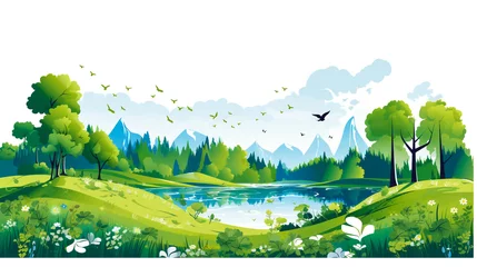 Fotobehang green Eco Earth with green forest ecology concept ,vector illustration  © Muhammad