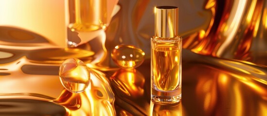 Elegant perfume bottle on a luxurious golden background