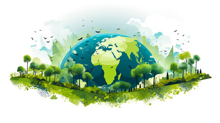 green Eco Earth with green forest ecology concept ,vector illustration
