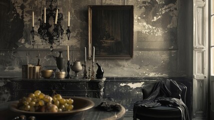 A timeless tableau in shades of charcoal, capturing the essence of refined elegance with its understated allure.