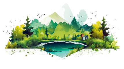 green Eco Earth with green forest ecology concept ,vector illustration
 - obrazy, fototapety, plakaty