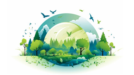 green Eco Earth with green forest ecology concept ,vector illustration
