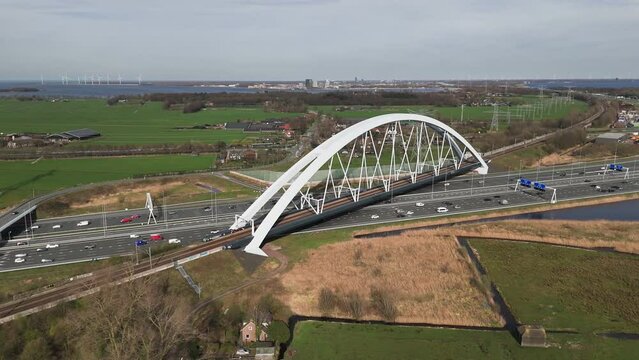 Highway Perspectives: Aerial View of A1 Highway with Zandhazenbrug (Railway Bridge) in the Netherlands