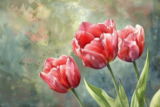 Tulip flowers painted in watercolor