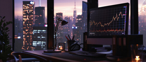 Stock market trading platform charts exchange graphs on pc computer screen. Financial technology online investment data digital money prices indexes crypto analysis and forecast background.