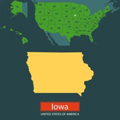 United States of America, Iowa state, map borders of the USA Iowa state.