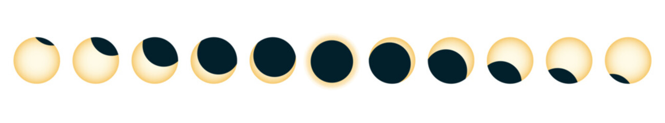 Stages of total solar eclipse. Vector illustration