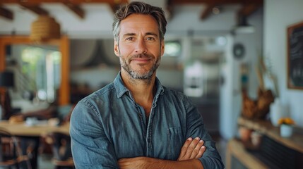 Man Standing in Kitchen With Crossed Arms