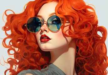 Beautiful young woman in sunglasses. Fashionable image of the model. The female image is drawn. Illustration for poster, cover, brochure, card, postcard, interior design or print. - 762654153