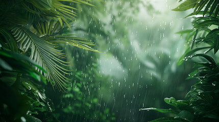 Obraz premium Wallpaper coniferous forest rainforest rain banner copy space nature background