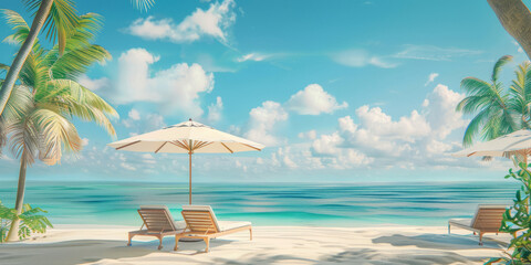  beach resort relaxation area with sunbeds under umbrella, 
