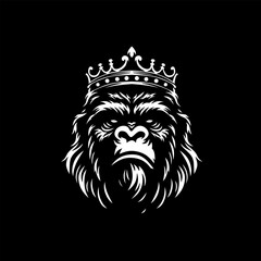 Silhoutte of Gorilla with the crown. Vector illustration for logo and print.