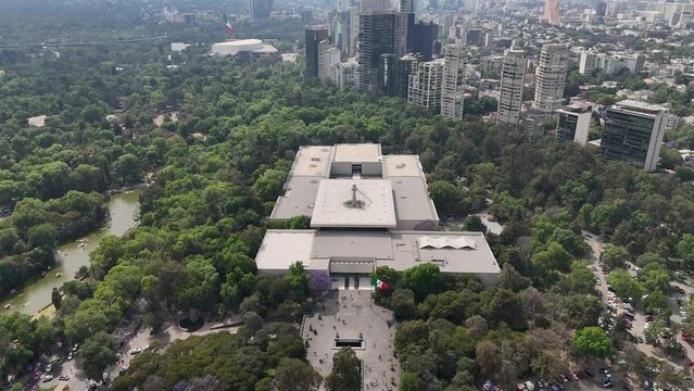 Aerial tour of the National Museum of Anthropology and its surroundings in Chapultepec Park, CDMX