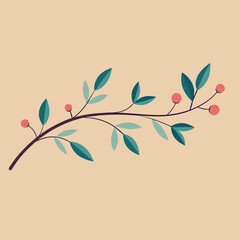 Branch with Leaves Branch Underline Vector Illustration