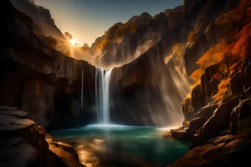 Wandcirkels tuinposter waterfall in the mountains © Momina