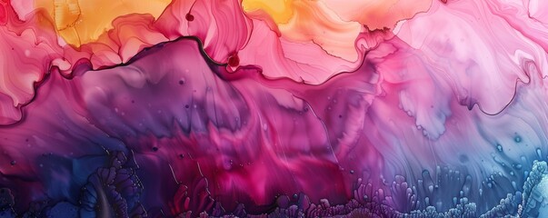 The image is a colorful abstract painting with purple and pink tones - obrazy, fototapety, plakaty